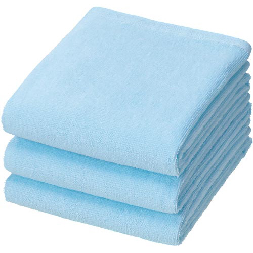 高耐久性フェイスタオル　ブルー　３枚画像