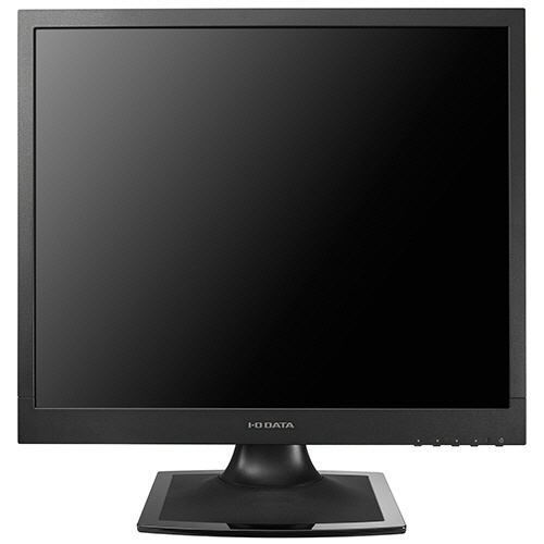 19型スクエア液晶ディスプレイ ブラック 5年保証 1台 ディスプレイの斜め前方から撮影された黒い筐体の様子