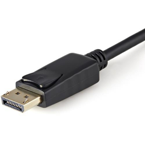 DisplayPort-VGA変換ケーブル　90cm　ブラック　1本 細長いケーブルがまっすぐに伸び、コネクタ部分が正面を向いている様子