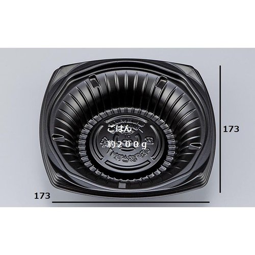 どんぶり容器 CBFまど味17 黒 本体 シーピー化成 黒い容器が正面から撮影されている状態、円形でシンプルなデザインが際立つ。