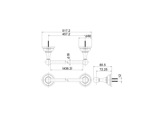 タオル掛　クロム×ゴールドメッキ　L457 金属製のタオル掛けが壁に取り付けられ、クロムとゴールドの光沢が際立っている様子。