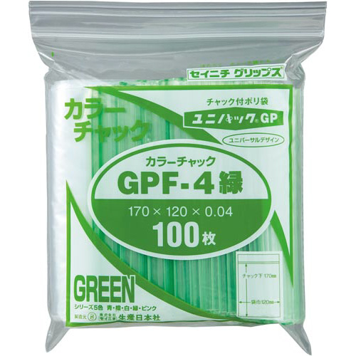 ユニパックカラーチャック緑Ａ６　１００枚入画像