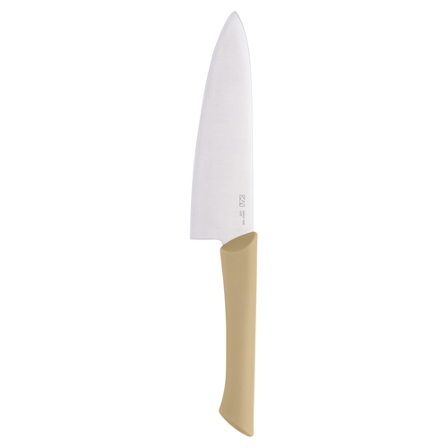 ナイフ　MANASAYA　マルチナイフ　15cm　サヤ付き　ベージュ 刃先が上向きで収納されたベージュのサヤ付きナイフ