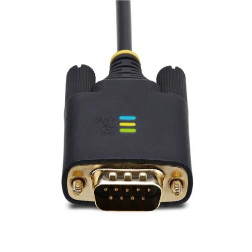 USB-RS232Cシリアル変換ケーブル　ストレート　3m　ブラック　1本 黒いケーブルが真上から見える状態、両端にコネクタがついている