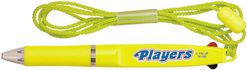２色ボールペンプレーヤーズひも付き　黄色軸