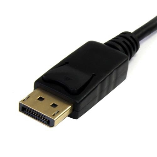 Mini　DisplayPort変換ケーブル　4K　3m　オス/オス　ブラック　1本 黒い変換ケーブルが左側に寄り添い、詳細なコネクタ部分が鮮明に見える状態