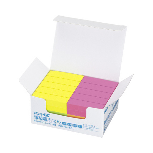 強粘着ふせん　Ｋ２　５０×１５　ネオン混色５０冊画像