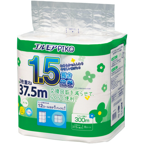 ｴﾙﾓｱ ﾋﾟｺ 1.5倍巻ﾄｲﾚｯﾄﾛｰﾙ 花の香り W 37.5m 1ｾｯﾄ(64ﾛｰﾙ:8ﾛｰﾙ×8ﾊﾟｯｸ)画像