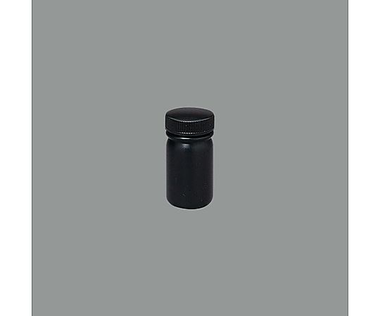 φ37.5x77mm/ 50ml 遮光型広口ポリ容器 透明なポリ容器が正面を向いている状態、キャップが付いている。