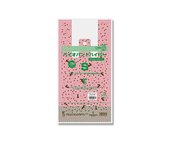 レジ袋 バイオハンドハイパー S 花うさぎ桃 100枚入 鮮やかな花うさぎデザインのパッケージが正面から見える状態