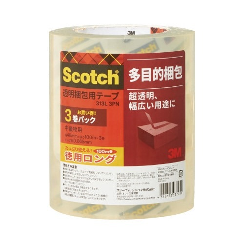 スコッチ透明梱包用テープ中・軽量物用１００Ｍ３巻画像