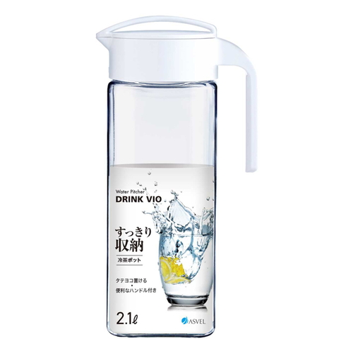 冷水筒 2.1L 麦茶ポット ピッチャー お茶ポット ドリンクビオ 横置き 耐熱 スクリュー プラスチック ホワイト画像