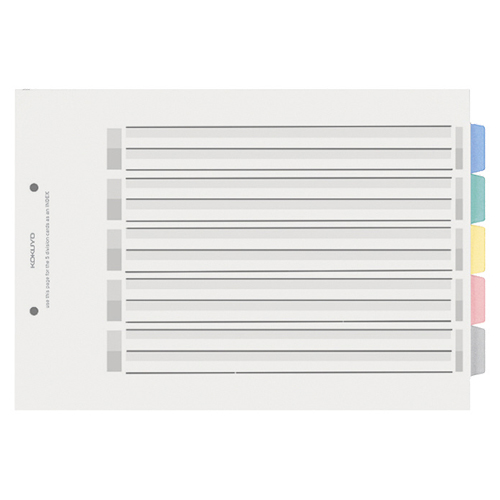 ｶﾗｰ仕切ｶｰﾄﾞ(PP) ﾌｧｲﾙ用 A4ﾖｺ 2穴 5色 5山見出し+扉紙 1ｾｯﾄ(5組)画像