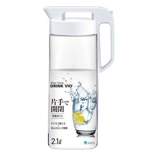 冷水筒 2.1L 麦茶ポット ピッチャー お茶ポット ドリンクビオ 横置き 耐熱 ワンプッシュ プラスチック ホワイト画像