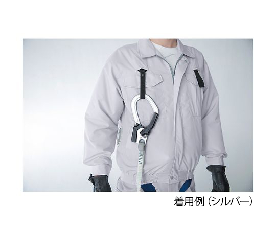 ポリエステル製フルハーネス仕様® ウエアのみ ダークブルー 3L ダークブルーのウエアが前面に広がっている状態、肩やウエスト部分にハーネスが確認できる。