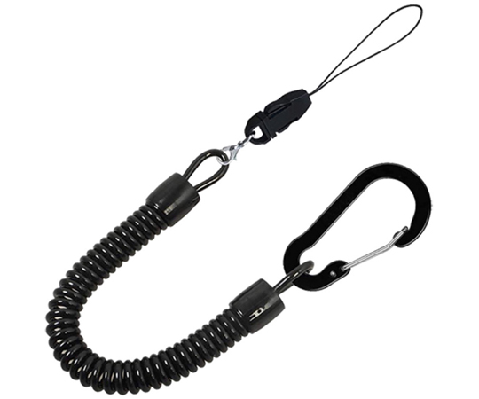 落下防止ストラップ カラビナ+カールコード+紐パーツ ブラック