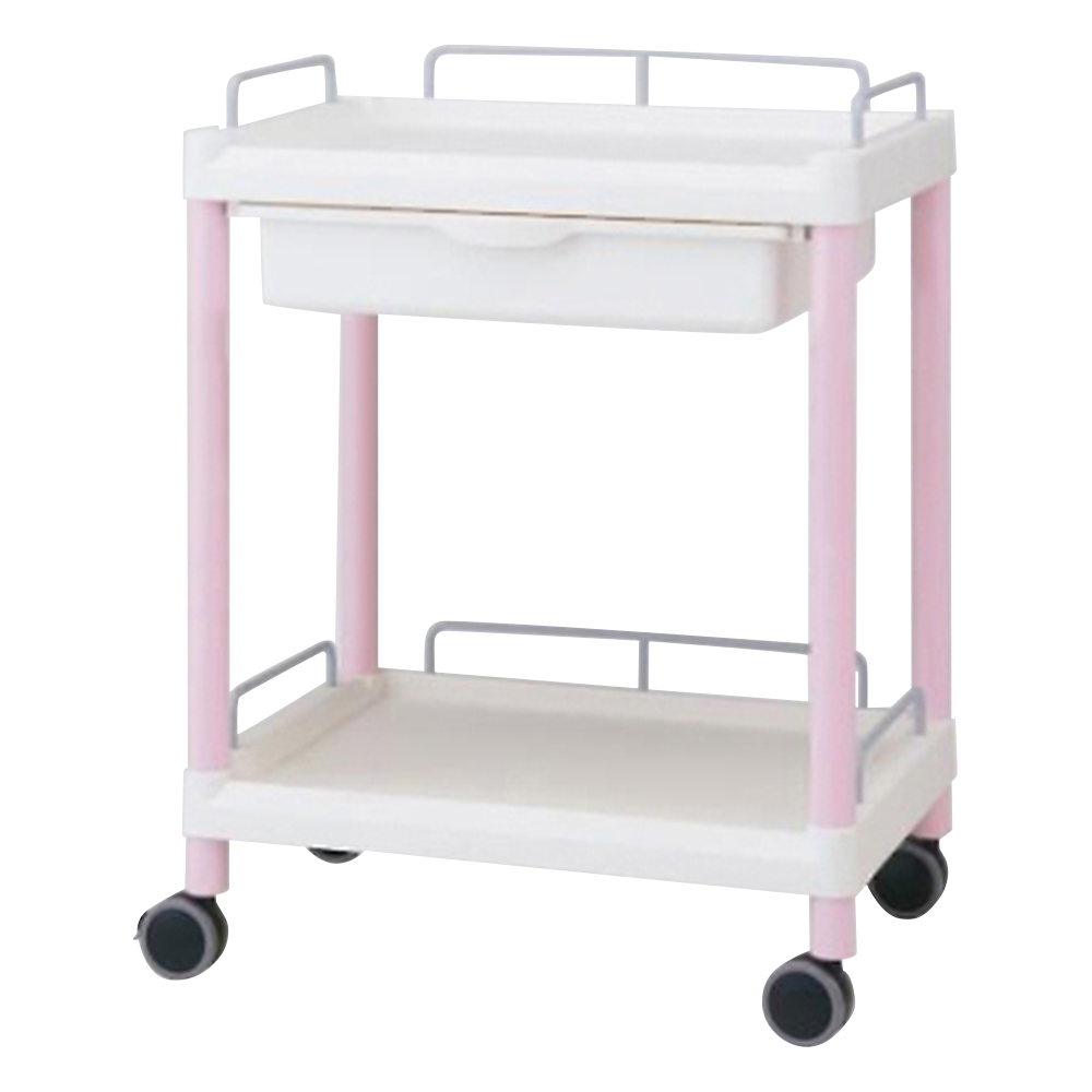 モバイルイージーカート(ガード枠付き：ピンク) 引出しあり 2段 645×444×810