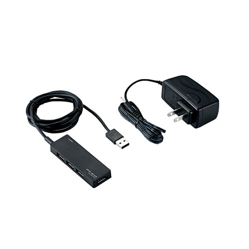 USB2.0ハブ(ACアダプタ付)　4ポート　ブラック　1個