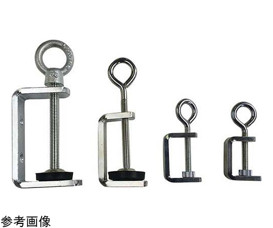 アイボルトクランプ　28×64×9mm 金属製のクランプが斜め上から見える状態、表面に光沢があり、強度を感じるデザイン。