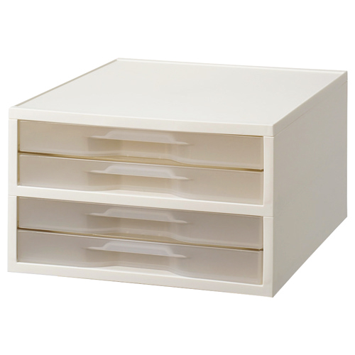 PP製引き出しｹｰｽ A4ﾀﾃ 薄型4段 ﾎﾜｲﾄ･ｸﾘｱ 1台画像