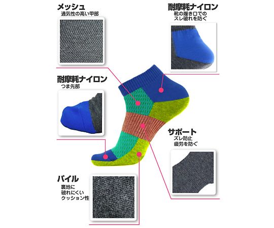 安全靴用靴下 ベルデソックス ショートタイプ ダークレッド ソックスが斜めから撮影され、ダークレッドの色合いとショートタイプのデザインが際立っている状態