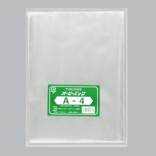 福助工業 テープ無 OPP袋 オーピーパック テープなし A4 100枚入画像