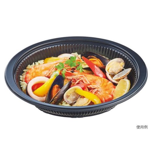 麺容器 DLV楕円24-18(60)MSD 黒 本体 エフピコ [ケース販売] 黒い楕円形の容器が重ねられている様子