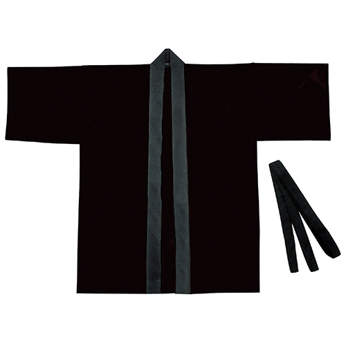 カラー不織布ハッピ(帯付)　大人用　Lサイズ　黒　1着