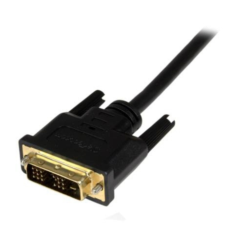 Micro　HDMI-DVI-D変換ケーブル　2m　1本 ケーブルが上から見下ろした角度で、両端がしっかりと映った様子