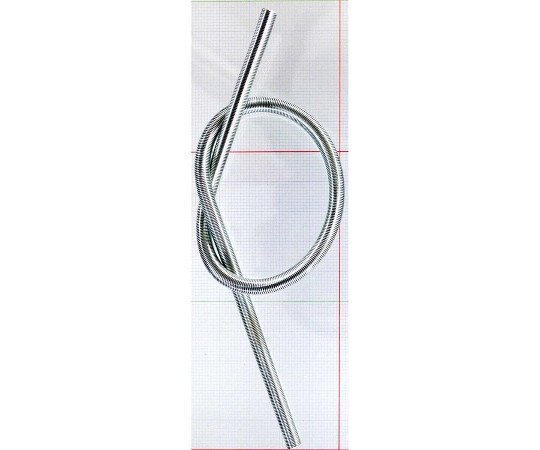 ユニクロメッキ　ロングバネ　線径0.5mm×外径5mm×自由長300mm 光沢のあるメッキ仕上げのバネが立てた状態で見える、自由長300mmを強調したディテール。