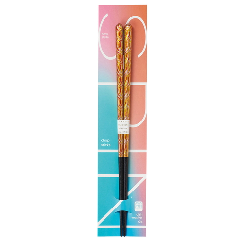 箸 23cm スピンドル 木製 レッド×イエロー画像