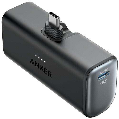 モバイルバッテリー　Nano　Power　Bank　(5000mAh　Built-In　USB-Cケーブル)　ブラック　1個