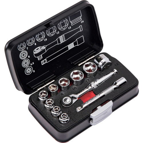 Pro-Auto　1/4DR.11PCスタビーラチェット&ソケットセット　1セット画像