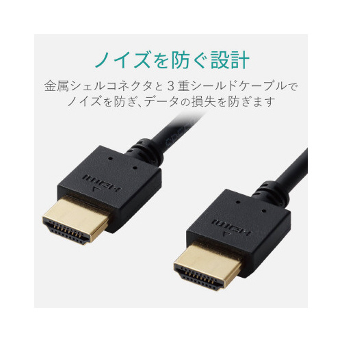 HDMIケーブル イーサネット対応 3.0m 黒 ケーブルが横向きに広がり、黒い外装が際立っている状態