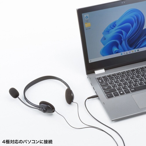 4極対応ヘッドセット(マイクミュート付き・軽量)　1個 ヘッドセットがマイクミュートボタン付きで映っている状態