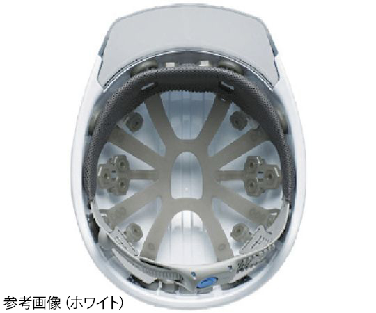エアライト搭載ヘルメット（PC製・透明ひさし型） ST#161-JZV（EPA） 帽体色 ブルー 透明なひさしが付いたブルーのヘルメットが正面から見える状態