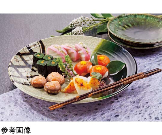 9寸盛込皿 織部 10個入 緑色の釉薬が施された盛り皿が整然と並ぶ様子
