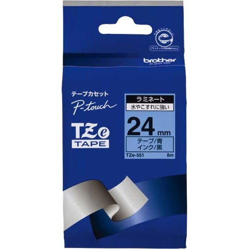 ピータッチ　ラミネート青色テープ24mm　黒文字画像