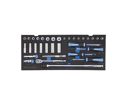 メカニックツールセット　3/8DR　59PCS 工具が整然と配置されたセットの様子