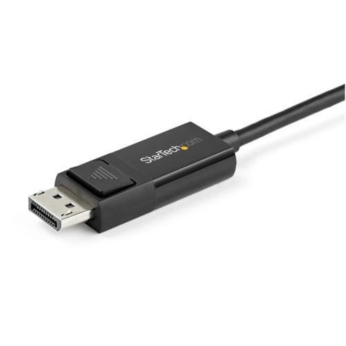 USB　TypeC-DisplayPort　1.2変換ケーブル　2m　ブラック　1本 ケーブルが直線的に広がり、コネクタ部分が明瞭に見える状態