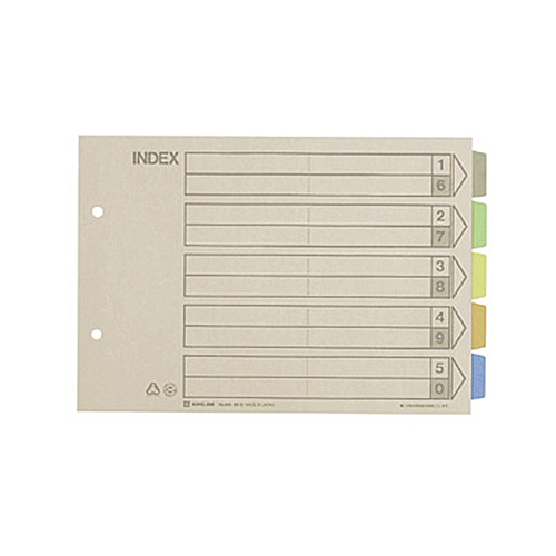 ｶﾗｰｲﾝﾃﾞｯｸｽ B5ﾖｺ 2穴 5色5山+扉紙 1ﾊﾟｯｸ(10組)画像