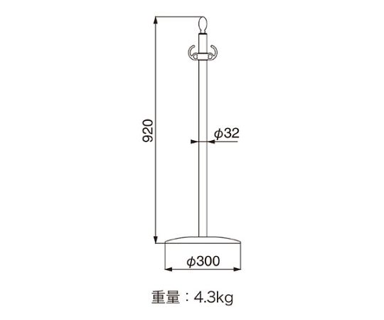 フロアパーティションポールクローム/鏡面 波状の表面を持ち、光を反射するポールが立っている状態