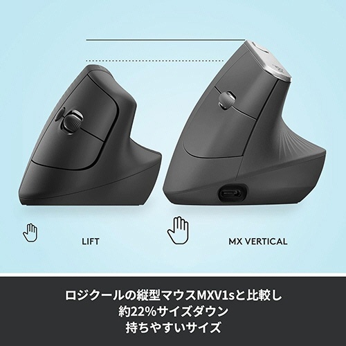 Lift　縦型エルゴノミックマウス　フォービジネス　1個 斜めから見たボタンの配置や形状が強調されたデザイン