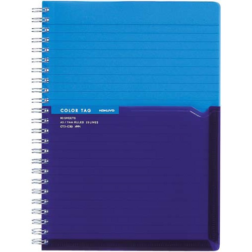 ツインリング＜カラータグ＞Ａ５　Ａ罫　９０枚　青画像