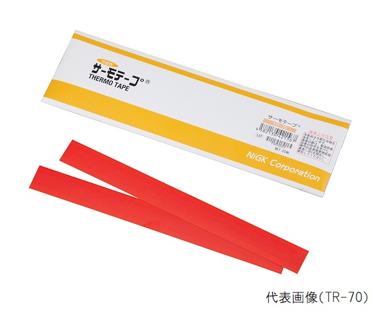 サーモテープ（R）TRシリーズ（可逆性） 1箱（25枚入） パッケージの上面が見える状態で、中身のシートがちらりと覗いている様子