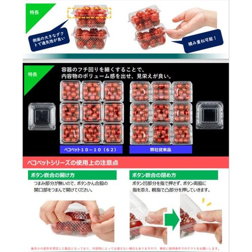 フルーツ容器 ペコペット10-10(44) エフピコチューパ 透明な容器にフタがしっかり閉じられた状態