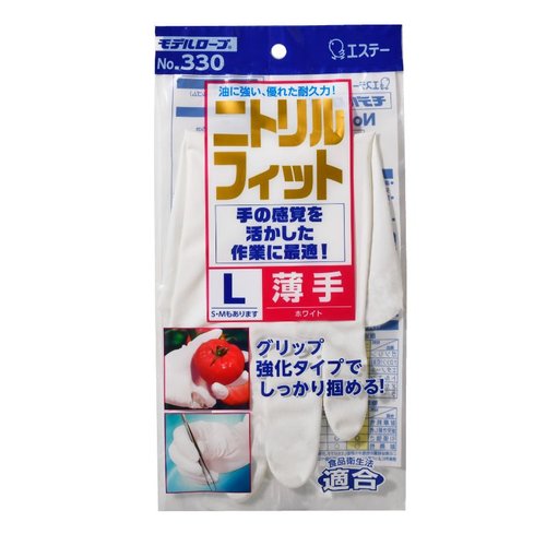 作業用手袋 No330 モデルローブ ニトリルフィット薄手L 白 エステーPRO画像