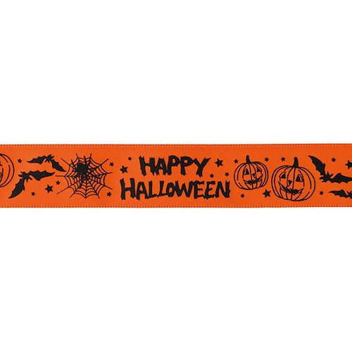 ギフト資材 HWA-R1 アメリカンハロウィンプリントサテンリボン-1(1巻) ヘッズ画像