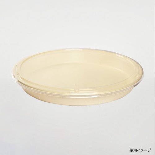 寿司容器 BB丸桶 5 ラミ 365φ×45H パックスタイル 透明な容器の側面が見える、丸型のディスプレイ