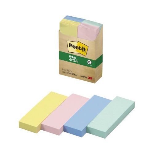 ポストイット　再生紙ふせん　７５×２５　混色　４冊画像